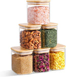 ComSaf 0.7 Qt Rectangle Glass Storage Containers with Lids, Glass Jars with Bamboo Lids, Clear Food Jar, Sugar Coffee Containers, Small Pantry Storage Container for Tea Candy Nuts Spices Oat by CozyNest Decor
