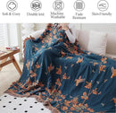 Snycler Boho Throw Blanket for Bed, 100% Organic Cotton Muslin Soft Throw-Floral Bird Farmhouse Rustic Spring Summer Fall Decor Blanket for Couch Sofa Quilt and Gift, 60" x 80" Orange by CozyNest Decor