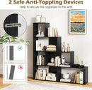 Tangkula 4-Tier Stepped Bookshelf, Freestanding 6 Cubes Ladder Bookcase with Anti-Tipping Kits, 64" Tall Modern Wooden Storage Display Rack for Home Office Living Room Study (2, Black) by CozyNest Decor