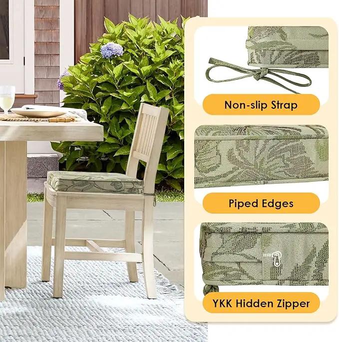 Outdoor Square Corner Seat Cushion, 19"x19"x3", Set of 4, Non Slip Seat Cushion Pads with Removable Cover for Patio Furniture, Garden Yard Lawn, Dark Green Vine, photo 4 of 6