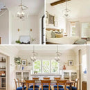 4-Light Brushed Nickel Farmhouse Chandelier, 12" Industrial Ceiling Light Lantern Pendant Light with Metal Cage Adjustable Height Rustic Hanging Light E12 Base for Kitchen Island Dining Room Entryway by CozyNest Decor