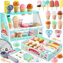 WHOHOLL Wooden Ice Cream Counter Playset for Toddler Girl Toys, Play Store Pretend Toy Food Play Kitchen Accessories with Fake Money & Coin, Gifts for 3+ Year Old Kids (Green) by TinyTreasures Baby Boutique