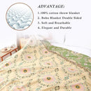 Snycler Boho Throw Blanket 60"x80" - 100% Cotton Ultra Soft Rustic Quilt, Green Floral Printed Farmhouse Decor for Bed, Sofa, Couch, Chair - All Season Cozy Blanket by CozyNest Decor