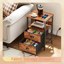 Furologee Nightstand Set of 2, Rustic Brown, with Charging Station and USB Ports, Side Tables with 2 Fabric Drawers, Bedside Tables with Storage Shelf & Hooks, for Living Room/Bedroom by CozyNest Decor