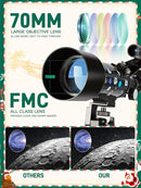 Telescope for Kids Adults Astronomy Beginners Over 8 Years Old, 70mm Aperture Astronomical Refractor Telescopes with Phone Adapter & Wireless Remote, Astronomy Space for Christmas Birthday by TinyTreasures Baby Boutique