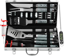 grilljoy 24PCS BBQ Grill Tools Set with Meat Thermometer and Injector - Extra Thick Stainless Steel Fork, Spatula& Tongs - Complete BBQ Accessories in Aluminum Case - Perfect Grill Gifts for Men Grey by GreenHaven Gardens