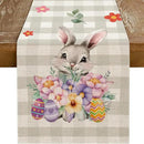 Easter Table Runner 13x72 Inch Bunny Rabbit Flowers Leaves Buffalo Plaid Eggs Seasonal Holiday Kitchen Dining Table Decoration for Indoor Kitchen Dining Home Party Decor by CozyNest Decor