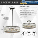 16” 4-Light Modern Crystal Chandeliers Black Dinning Room Light Fixture with Two Rods, Round Pendant Light Kitchen Island Chandelier, Flush Mount Ceiling Light for Living Room Entryway by CozyNest Decor