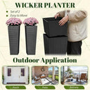 JUMMICO Set of 2 Resin Rattan Tall Planters for Outdoor Plants, Large Tapered Planters with Drainage Holes&Inner Trays, Flower Pots for Garden, Patio, Porch, Backyard (Black, 32'') by CozyNest Decor