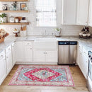 Lahome Boho Round Rug - 5Ft Washable Area Rug, Non-Slip Small Bathroom Rug, Lightweight Bedroom Throw, Oriental Distressed Print Carpet for Entryway, Sofa, Nursery, Kids Room by TinyTreasures Baby Boutique