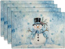 Blue Snowman Snowflake Winter Placemats Set of 4 Seasonal Christmas Linen Table Mats 12x18 Inch Xmas Holiday Snow Farmhouse Rustic Washable Place Mats for Party Kitchen Dining Outdoor Indoor Decor by CozyNest Decor