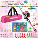ODDSPRO Kids Fishing Pole Pink, Portable Telescopic Fishing Rod and Reel Combo Kit - with Spincast Fishing Reel Tackle Box for Girls, Youth by TinyTreasures Baby Boutique