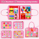 Qizfun Busy Board Montessori Toy for 1 2 3 4 Years Old, Educational Activity Sensory Board Preschool Learning Fine Motor Skills Toys, Toddler Travel Toy for Plane Car, Gift for Boys Girls (Pink/P4) by TinyTreasures Baby Boutique