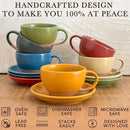 Mora Ceramic Latte Art Mug With Saucer - 10.5 oz, Round Bottom For Perfect Pours - Cafe Cups for Cappuccino, Espresso, Coffee, Tea etc - Porcelain Set for Baristas, Great Gift - Pumpkin Orange by CozyNest Decor