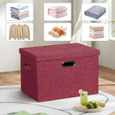 Large 17" 36 Quart Collapsible Stackable Storage Bins with Lids, 3 Packs Bright Red Linen Fabric Closet Boxes with Lids, Storage Cube Baskets Container Organizers for Office (17x12x11) by CozyNest Decor