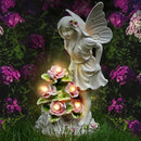 Angel Garden Statue, Guardian Solar Garden Decor with Warm Light, Waterproof Butterfly Angel Figurine with Flowers, Outdoor Garden Decor Sculpture for Lawn Yard Patio Windowsill, White by GreenHaven Gardens