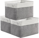 TheWarmHome Organization and Storage Basket for Organizing - 3 Pack 16x12x12 inch Cube Storage Bin Fabric Storage Cubes for Organizer Cloth Gift Toy Closet (White & Grey) by TinyTreasures Baby Boutique