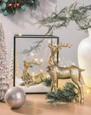 DN DECONATION 2pcs Gold Christmas Reindeer Statue, Christmas Clearance Small Resin Reindeer Figurine Indoor, Tabletop Reindeer Christmas Decor, Deer Figurine Decorations for Home by CozyNest Decor