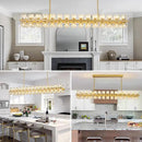 Crystal Brass Rectangle Chandeliers for Dining Room, 54in Gold Farmhouse Chandeliers for Dining Room, Modern Rectangle Crystal Chandelier for Kitchen Island Living Room, Includes 60XG4 Bulbs by CozyNest Decor