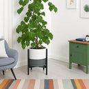 D'vine Dev Ceramic Planter with Ebony Stand - 12 Inch Modern Round Flower Pot with Wood Planter Holder, White/Grey, 55-B-H-6 by CozyNest Decor