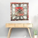 The Gears Clock 24'' Inch Square Real Moving Gear Wall Clock Vintage Industrial Oversized Rustic Farmhouse (Red Lava) by CozyNest Decor