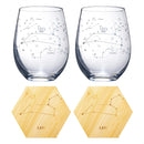 Set of 2 Zodiac Sign Wine Glasses with 2 Wooden Coasters (Leo)
