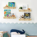 AELS Scalloped Nursery Bookshelf, Set of 4, Picture Ledge Shelf for Wall Decor, Woven Natural Water Hyacinth Floating Shelves for Books, Toys, Photo Frames, Nursery, Boho Modern Farmhouse Book Shelf by TinyTreasures Baby Boutique