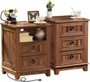 18" Farmhouse Night Stands Set of 2 with Charging Station, 2 & 3 Drawers End Table Dresser for Bedroom, Brown Wooden Nightstand, Bed Side Table with Open Shelf, Bedside Cabinet for Living Room by CozyNest Decor