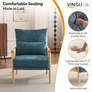 VINGLI Boho Braid Accent Armchair,Mid-Century Modern Chiar with Solid Wooden Armrest,Comfy Louge Cushion Chair with Waist Pillow for Bedroom,Living Room,Reading Room, Teal by CozyNest Decor