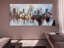 Arjun Brooklyn Bridge Wall Art Modern New York City Abstract Canvas Cityscape Painting, NYC Skyline Textured Picture for Living Room Bedroom Home Office Wall Decor Extra Large Size Framed 58"x29" by CozyNest Decor