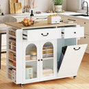 Kitchen Island with Drop Leaf & Power Outlet, Rolling Kitchen Island on Wheels with Trash Can Storage, Island Table Bar Cart with Spice Rack, Towel Rack, Drawers, Mobile Kitchen Carts on Wheels by CozyNest Decor