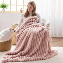 NEWCOSPLAY Faux Fur Throw Blanket Pink 3D Ribbed Plush Thick Warm Blanket for Couch Sofa Bed 850GSM (Pink Ribbed, Throw(50"x60")) by CozyNest Decor