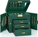 AKOZLIN 4-Tier Jewelry Box Leather Jewelry Storage Organizer with 3 Drawers Lockable for Women Girls Ring Necklace Earring Bracelet Holder with Mirror Forest Green by TinyTreasures Baby Boutique