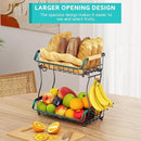 2 Tier Fruit Basket with 2 Banana Hangers, Detachable Countertop Fruit Bowls for Kitchen Counter, Metal Wire Fruit Vegetable Storage Holder Stand with Wooden Handles for Bread, Snacks, Veggies by CozyNest Decor