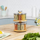 Orii 16 Jar Spice Rack with Spices Included - Rotating Countertop 2 Tier Tower Organizer for Kitchen Spices and Seasonings, (Bamboo Wood) by CozyNest Decor