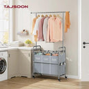 Tajsoon Laundry Sorter with Hanging Bar, 3 Section Rolling Laundry Hamper with Heavy Duty Lockable Wheels, Laundry Basket with Hanging Rack for Bedroom, 3 Gray by CozyNest Decor