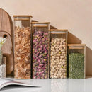 56oz Rectangle Airtight Glass Storage Containers with Bamboo Lids (Set of 3), Square Food Storage Jar, Pantry Organizers for Oats, Cereal, Pasta and Coffee beans (‎with Black Lable) by CozyNest Decor
