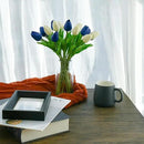 Mandy's Artificial Tulips 20 Stems Blue and White PU Faux Flowers for Wedding Home Decor 13.5 Inch by CozyNest Decor