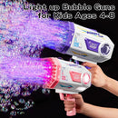 Bubble Gun, Upgraded 125 Holes Bubble Guns for Wedding, Pink Bubble Machine for Kids Age 3 4 5 6 7 8 9 10 11 12 Year Old, Big Bubble Blower Gun with Lights, Halloween Outdoor Party Favors by TinyTreasures Baby Boutique
