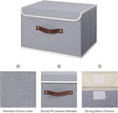 ANMINY Storage Bin with Lid Storage Boxes with PU Leather Handles PP Plastic Board Decorative Foldable Lidded Cotton Linen Fabric Home Cubes Baskets Closet Organizer Container - Gray, Large Size by CozyNest Decor