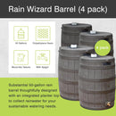 Good Ideas Rain Wizard 50 Gallon Plastic Outdoor Home Rain Barrel Water Storage Collector with Brass Spigot and Flat Back Design, Oak (4 Pack) by GreenHaven Gardens
