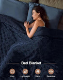 Pawque Super Soft Cozy Throw Blanket King Size for Couch Bed, Fluffy Sherpa Fleece Reversible Thick Warm Fuzzy Blanket for All-Season, 3D Checkered Jacquard Decorative Blankets, Navy Blue, 108"x90" by CozyNest Decor
