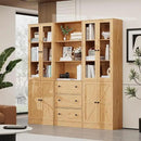 71" Tall Bookshelves Set of 3, 1 Bookcase with Drawers & 2 Bookshelves with Doors, Wooden Floor Standing Display Storage Shelves for Home Office, Living Room by CozyNest Decor