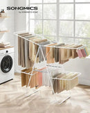SONGMICS Clothes Drying Rack, Foldable 2-Level Laundry Drying Rack, Free-Standing Laundry Airer, with Height-Adjustable Wings, 33 Drying Rails, Sock Clips, White and Gray ULLR053G01V1 by CozyNest Decor