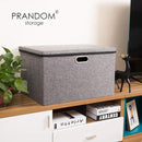 PRANDOM Extra Large Collapsible Storage Bins with Lids [5-Pack] Linen Fabric Foldable Storage Baskets Boxes Organizer Containers Cube with Cover for Bedroom Closet Office Nursery (22.8x15.75x13.8) by CozyNest Decor