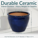 Sunnydaze Chalet Large Ceramic Plant Pot - Round Outdoor Glazed Ceramic Planter Pot with Drainage - Imperial Blue - 14.5" by CozyNest Decor