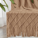inhand Knitted Throw Blankets for Couch and Bed, Soft Cozy Knit Blanket with Tassel, Khaki Lightweight Decorative Blankets and Throws, Farmhouse Warm Woven Blanket for Men and Women, 60"x80" by CozyNest Decor
