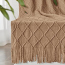 inhand Knitted Throw Blankets for Couch and Bed, Soft Cozy Knit Blanket with Tassel, Khaki Lightweight Decorative Blankets and Throws, Farmhouse Warm Woven Blanket for Men and Women, 50"x60" by CozyNest Decor