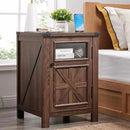 JXQTLINGMU Farmhouse End Table with Charging Station, 18'' Rustic Nightstand with Barn Door & Adjustable Shelf, Wooden Sofa Side Table with 3-Tier Storage for Living Room, Bedroom, Brown by CozyNest Decor