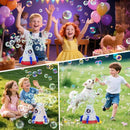 Rocket Bubble Machine for Kids with Lights, 360° Rotating Bubble Blower Toy with 10 Refill Solutions, Bubble Maker for Toddlers, Fun Outdoor Party Gift for Boys & Girls Blue by TinyTreasures Baby Boutique